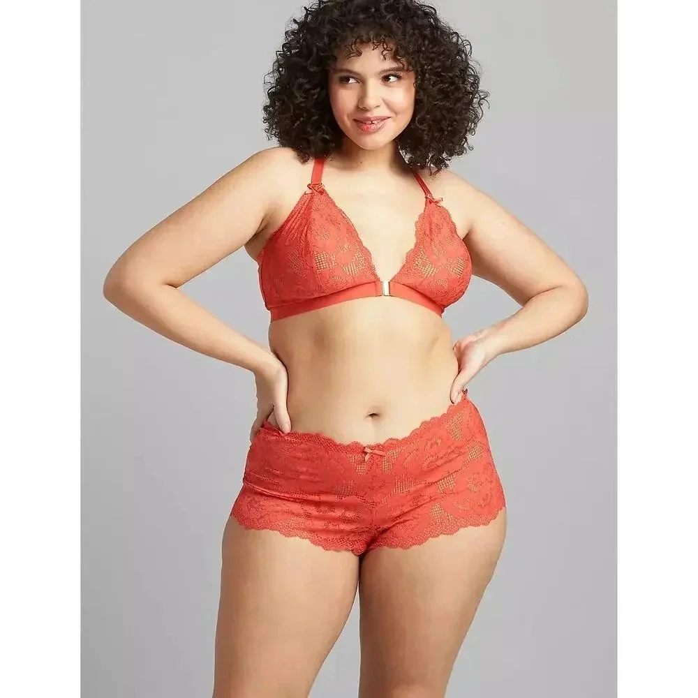Cacique Floral Lace Triangle Unlined Bra Starfish Coral Size 44C